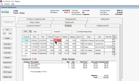 VinNOW software screen capture illustrating customer records.