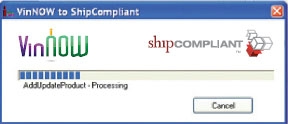 VinNOW software screen capture of progress bar for updating product to ShipCompliant.