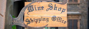 Close up of signage at a tasting room, Wine Shipping Office.